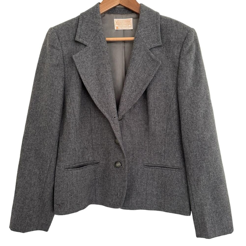 Pendleton Vintage Gray Wool Blazer 10 Tailored 3 Button Lined Jacket